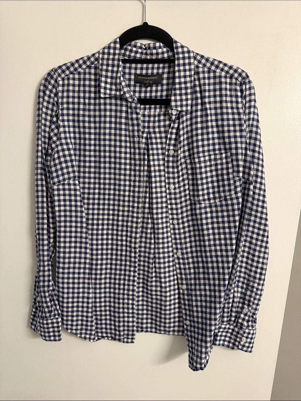 Banana Republic Blue and White Gingham Button-Down Shirt